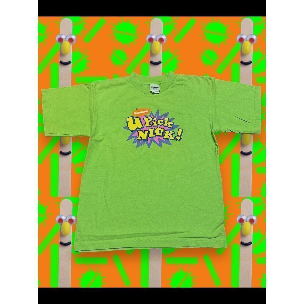 Nickelodeon U Pick Nick! Vintage 1996 Neon Green Kids Tee Shirt Youth Size Large